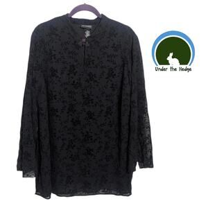 Vtg Maggie Barnes Black Velvet Burnout Flare Sleeve Tunic 22W goth cottage F2